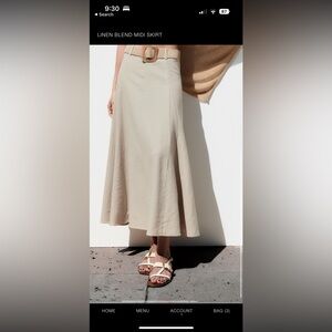 Tan linen midi skirt with belt